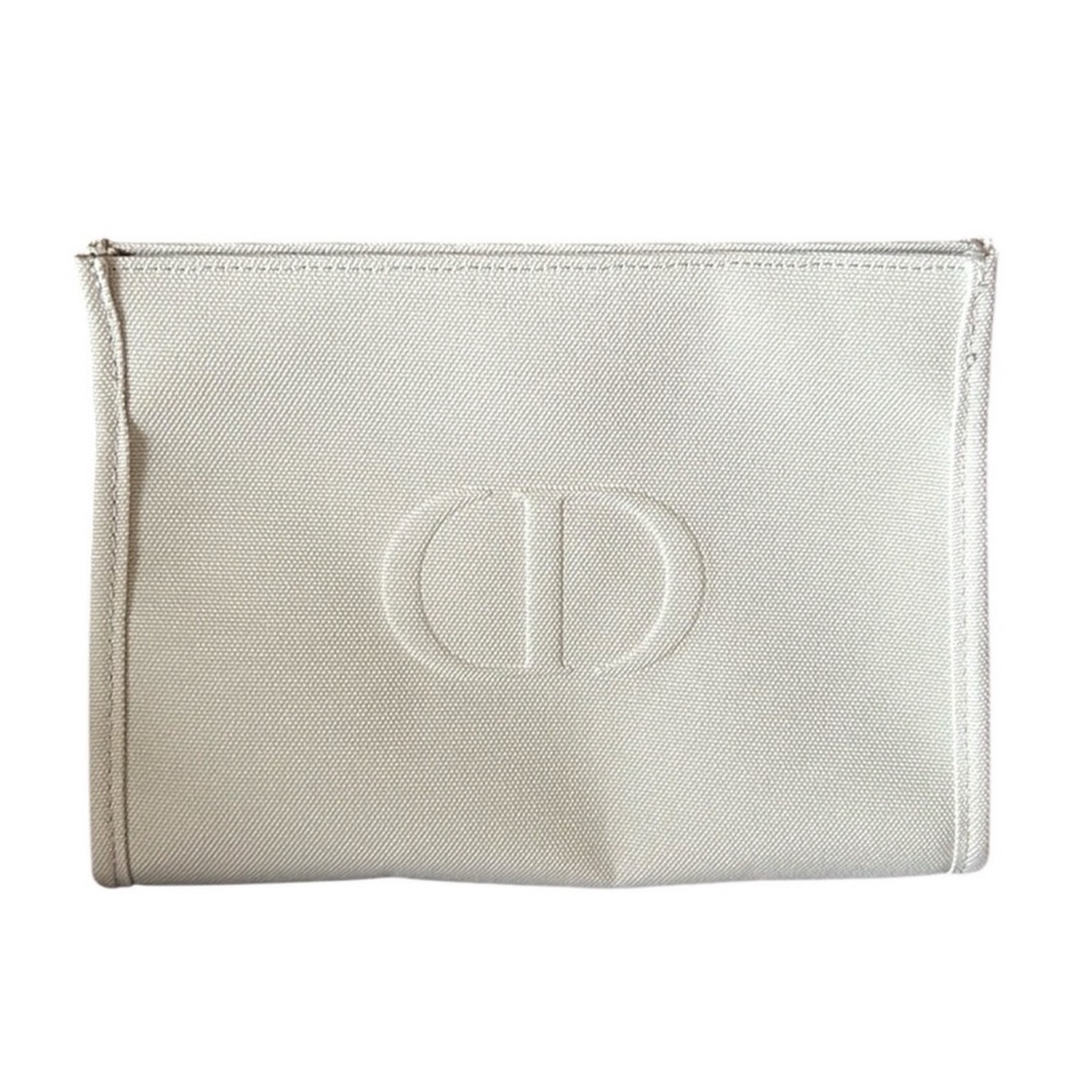 Christian Dior Beauty Pouch Makeup Bag Light Grey Medium Canvas Authentic